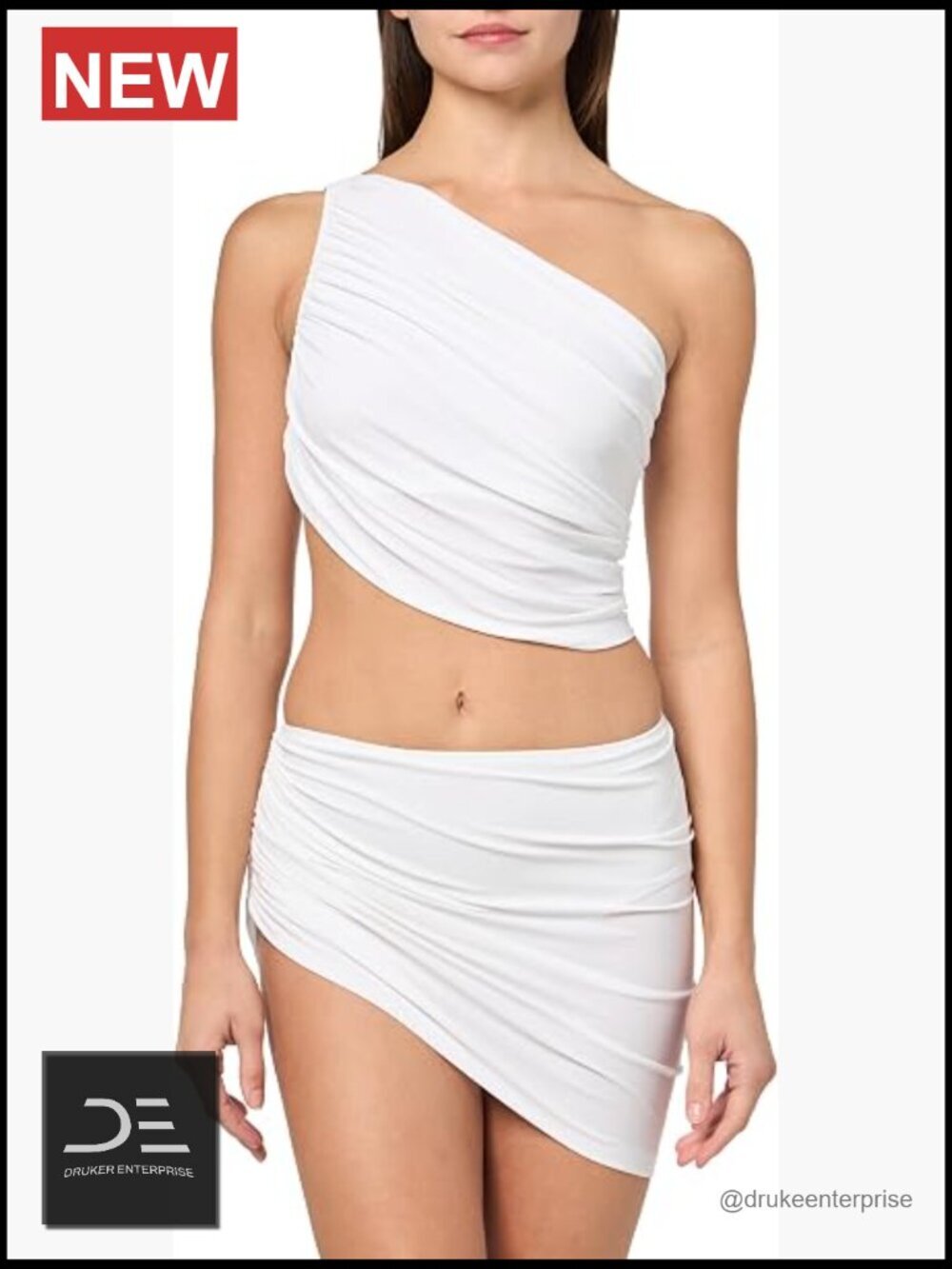 Off-Shoulder Bikini Set with Asymmetrical Draping High-Waist Bottom